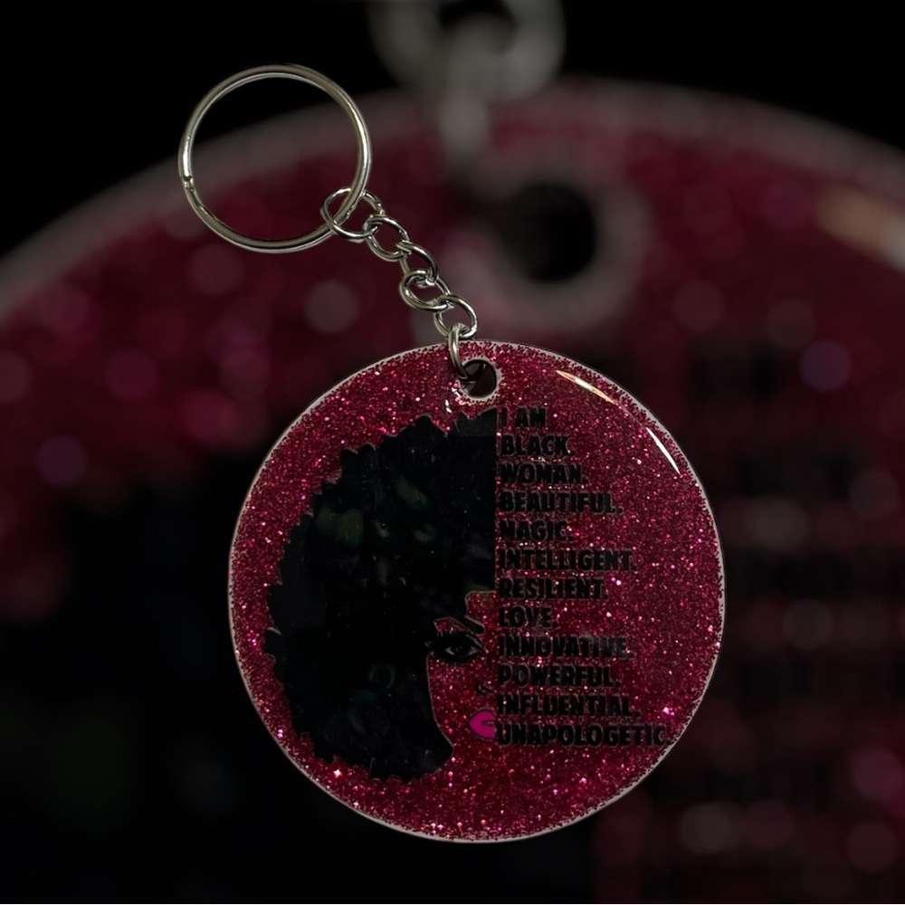 Glittery Pink Keychain with Inspirational Message